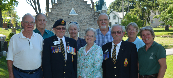 From left, members of the 2016 Veterans’ Day celebration at Glenwood Cemetery in Picton. They include Rev. Bill Kidnew, Chaplain Branch 78 Royal Canadian Legion (RCL), Tom Ross, President 415 Wing Royal Canadian Air Force Association (RCAFA), Mike Slatter, Parade Marshall Branch 78 (RCL); Mary Lazier-Corbett, Glenwood Board, Sandra Latchford, chairperson Glenwood Cemetery Board, Bill Maier, 1st VP 415 Wing (RCAFA), Pat Burrows, president Branch 78 (RCL), Debbie Rankin, chairperson Veterans’ Day Committee Glenwood and Helma Oonk, Manager Glenwood Cemetery.