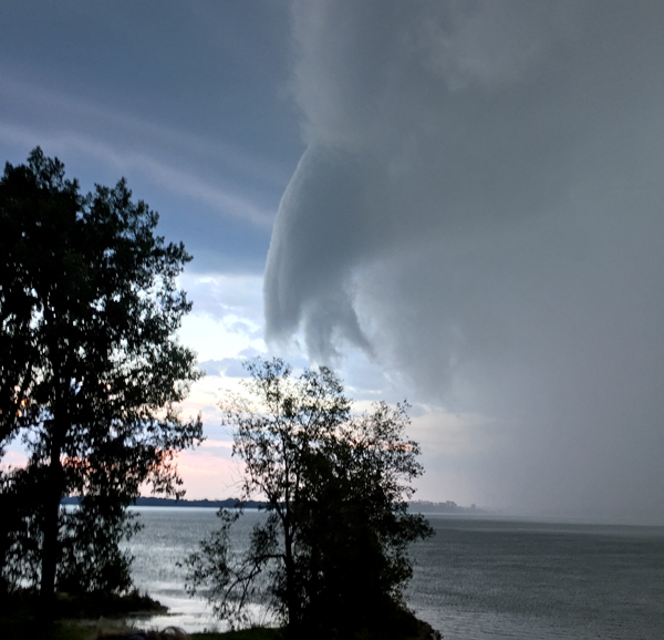 A waterspout photographed off West Lake by R. Halsey.