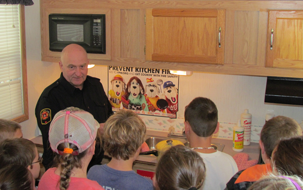 Gord Bell also quizzed the children on fire safety in the kitchen during the first part of the tour through the fire safety trailer.