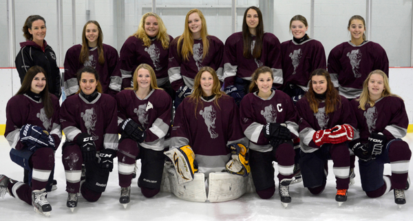 Panther Girls Hockey 2016-17 - Back row, from left: head coach Laurie Spencer, Sydney Davies, Cori Goodman, Chloe Marshall, Brooke Jackson, Sarah Juby and Maddy Young. Front from left: Kendra Marion, Kim Pothier, Celina Fox, Maddy Rowbotham, Abby Terpstra, Tynika Williams, Bella Cole. Missing from photo Brandie Bakker