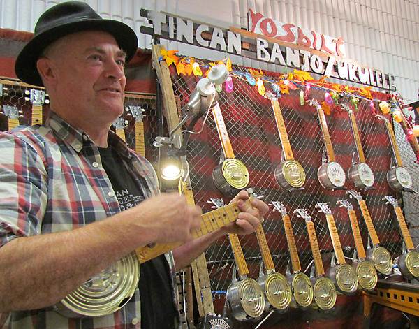 Ross Stuart delighted visitors to the Maker's Hand by playing his TinCan Banjo and OilCan guitar.