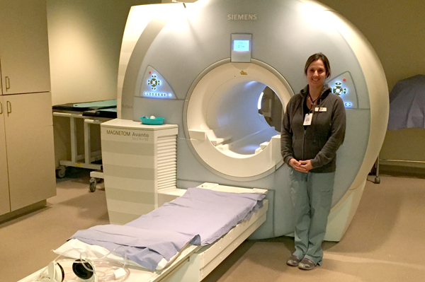 Pictured with the MRI machine at QHC Belleville is technologist, Lisa Potter. Cathy Sharland photo.